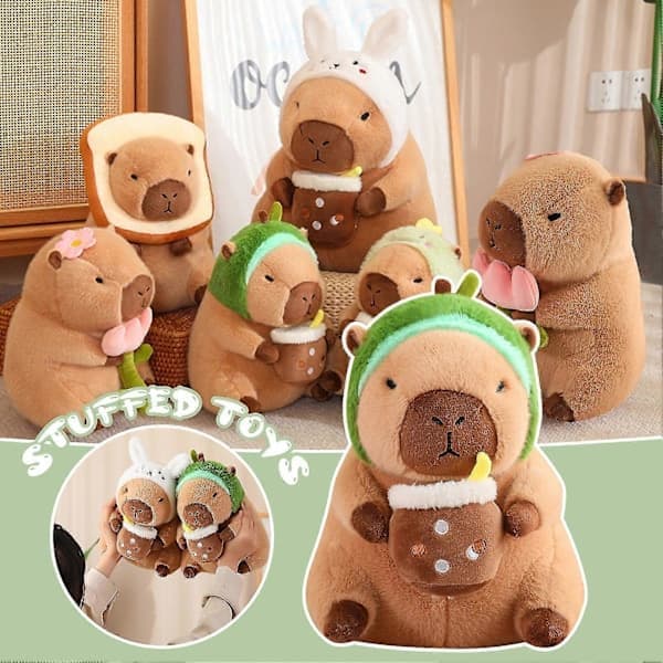 30cm/40cm Capybara Plysjleker Barn Stygg og Søt Utstoppede Dyr Klempute med Avtakbart Hodeplagg Blomsterstil 30cm
