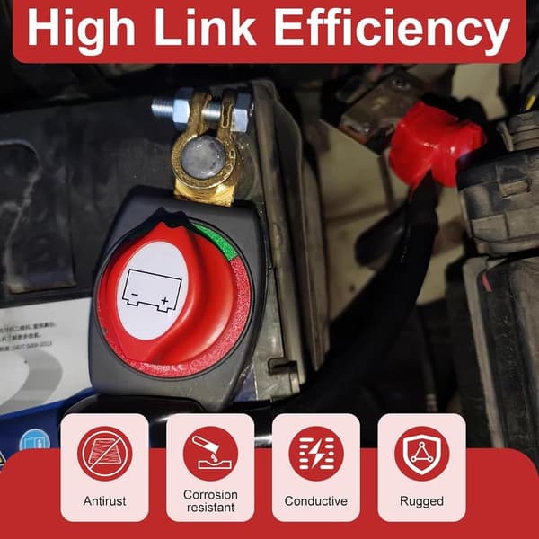 12V 24V 48V Battery Disconnect Switch, Adjustable 180° Waterproof Blade Switch, High Conductive Brass Battery Switch for Car, Boat