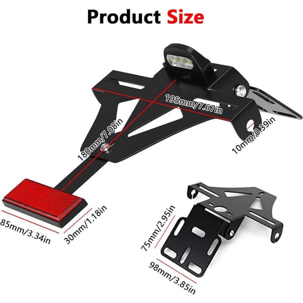Universal Motorcycle License Plate Holder with Adjustable Bracket - Fender Eliminator Kit for Rear Rack, Compatible with Most Motorcycles