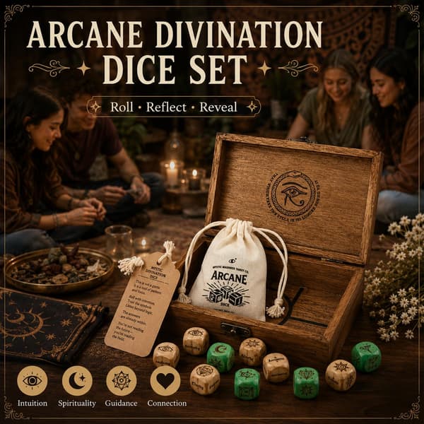 Arcane Divination Dice Set with Engraved Wooden Box, Witchy Oracle Dice for Tarot Rituals, Handcrafted Intuition Booster, Spiritual Gift for 2pcs 2pcs