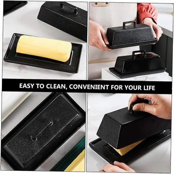 Ceramic Butter Dish with Lid, Airtight Seal, Matte Black with Cutter for Kitchen and Parties