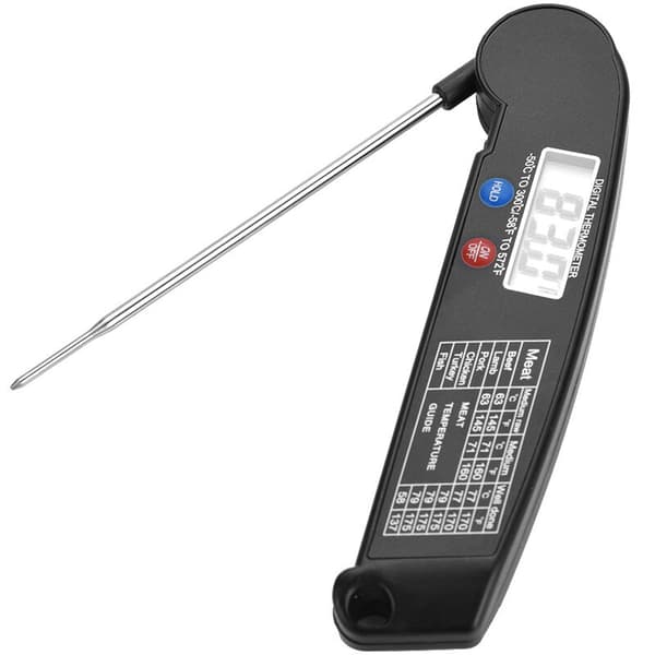 LCD Digitalt Termometer til Mad med Sammenklappelig Sonde, Køkken Madlavning Grill Temperaturmåler Sort