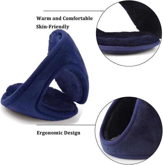 Ørevarmere for menn og kvinner, klassisk fleece, unisex, varme vinterøremuffer, marineblå
