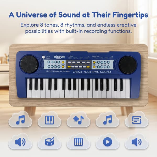 Raimy 37 tangenter keyboardpiano för barn med mikrofon och dubbla högtalare Blå Blue