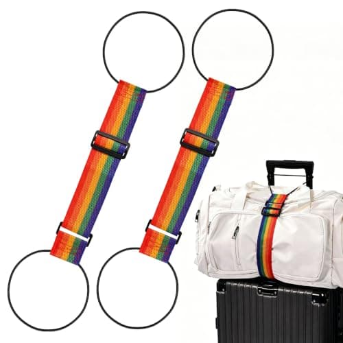 2-pack bagageremmar för resväskor, justerbara bagageanslutningsremmar | Bär säkert handbagage, handsfree reseväsentlighet (regnbåge) rainbow