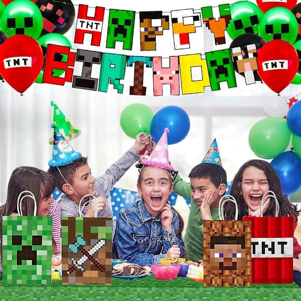 Qinwei 16 stk Minecraft-festposer, Minecraft-tema bursdagsfestdekorasjoner, Minecraft-tema bursdagsfestutstyr