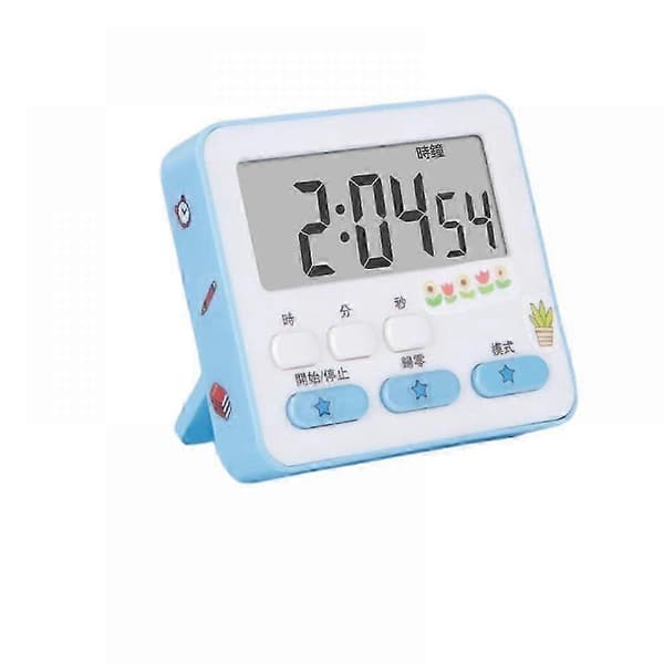 Timer, minutter og sekunder kan stilles inn fritt, og 12-24-timers nedtellings-LED-timer. (Blå)