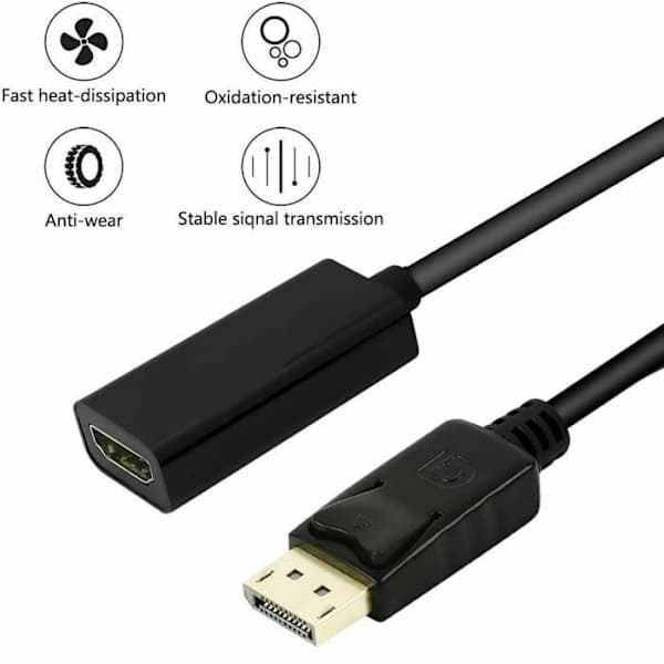DP til HDMI-adapterkabel, tredobbelt skærmet, høj kvalitet, 1080p, lyd