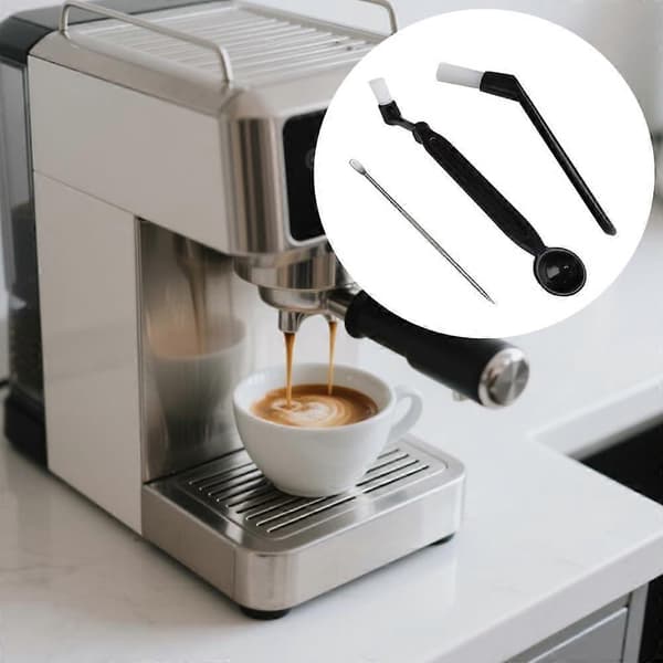 Kafferengøringsbørstesæt med bløde børster og nål i rustfrit stål til espressomaskine