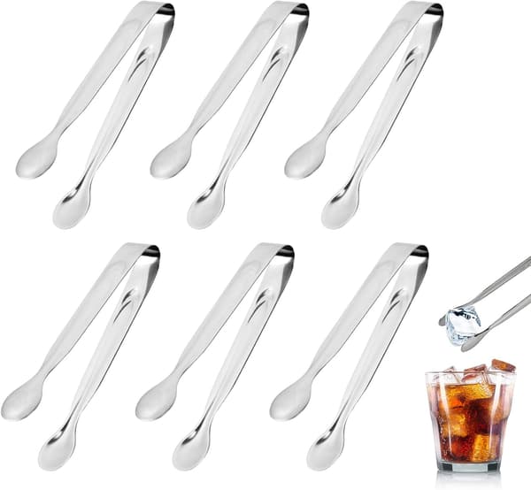 6 stk. mini sukkertænger i rustfrit stål 11 cm, isterningtænger, slikketænger, multifunktionelle serveringstænger, små serveringstænger til slikbar, bryllup, køkken B