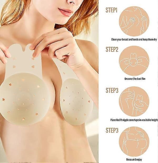 Nipple Covers Rabbit Ears Drawstring Design, Breathable Silicone Nipple Covers Waterproof and Sweatproof Nipple Covers Reusable-S