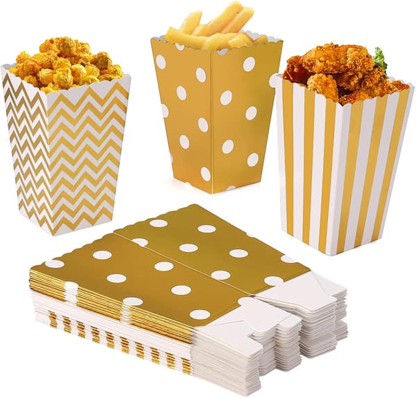 Guld - Popcornboks 120 popcornbokser papirpose bursdagsfest (s