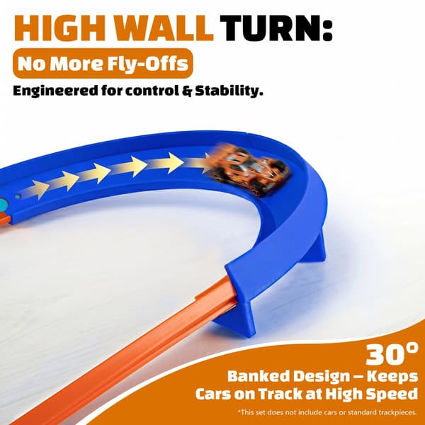 90 Degree Banked Curve Combo Pack (4 pcs) for Hot Wheels Track Extensions, Combines to 180 Degrees (Orange) Orange Orange