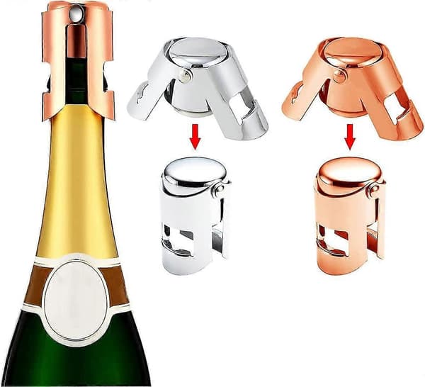2-pakning Champagneflaskepropp Rustfritt Stål Champagneforsegler Rustfri (FMY)