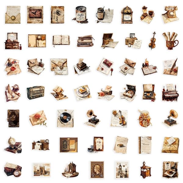 100-pack Transparent Retro - Waterproof Stickers for Diary, Guitar and Letters
