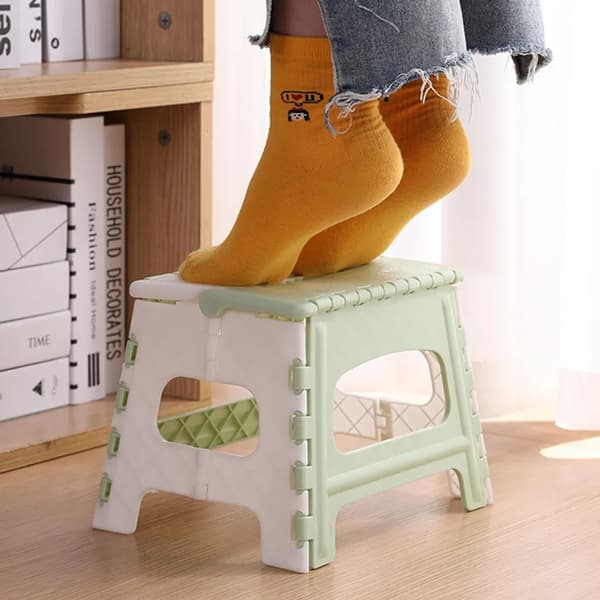 Folding stool, step stool with carrying handle, camping stool, 19.5 x 22 x 18 cm (pink white)