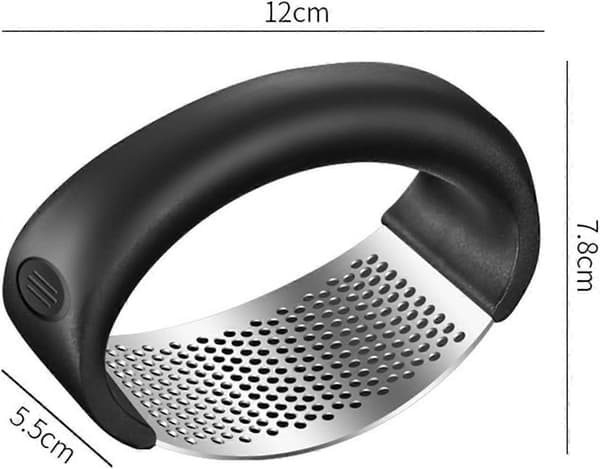 Hvitløkspresse i rustfritt stål med ergonomisk håndtak, skreller, tåler oppvaskmaskin, grafittgrå