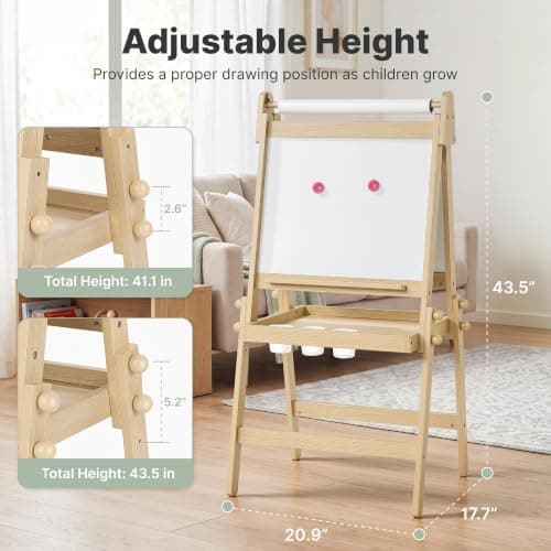 Foldbart staffeli til børn med tavle og whiteboard, naturlig Natural