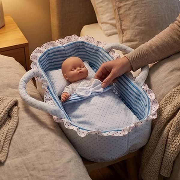 30 cm docka sovkorg dockvagga med mjuk kudde och filt för 12-tums dockor rollspelsleksak polyesterkorg Blue Dot Blue Dot