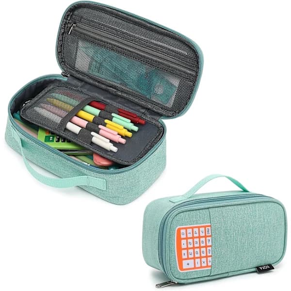 Large Capacity Pencil Case, Multi-Compartment Pencil Bag, Durable Pencil Box, Portable Makeup Bag with Handle for Office Blue