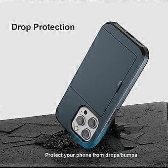 iPhone 14 Pro Case with Card Holder Protective Dual Layer Armor Rubber Navy Blue