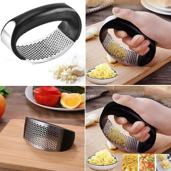 Stainless Steel Garlic Press, Rust-Proof Handheld Garlic Crusher for Cooking, Grilling, and Fish