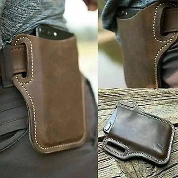 Mobile Phone Belt Pouch Men's Case Holster Leather (6.5-7.5 inch Black)