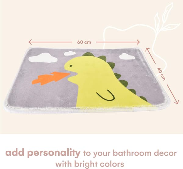 Dinosaur Bathroom Mat - Non-Slip Rubber Mat - Bathroom Doormat - Microfiber, Washable, Absorbent, Fun Patterned Soft Mat