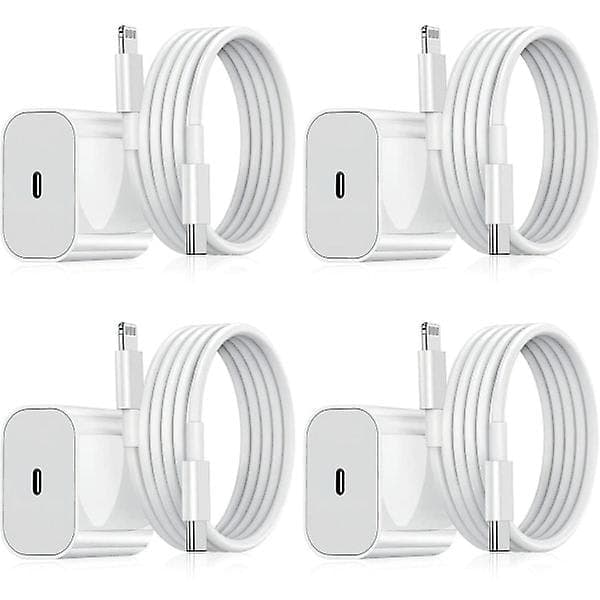 iPhone Lader - Hurtiglader - Adapter + Kabel 20W USB-C Hvit 4 stk 4Pcs
