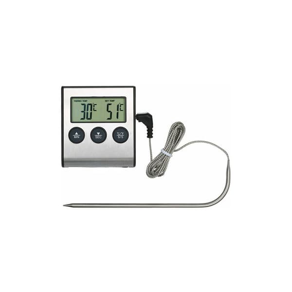Madlavningstermometer med alarmtimerfunktion, madtemperaturmåler til køkken BBQ