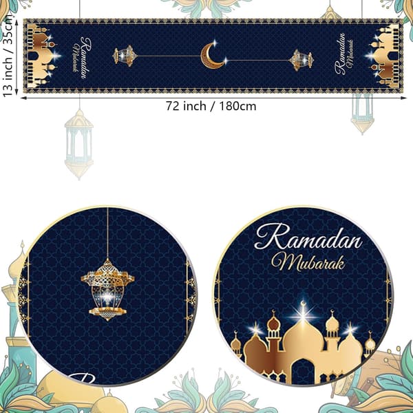 Eid Ramadan Mubarak Bordløper, 14x71 Tommer Stjerne Måne Moské Dekorativ, Polyester Duk Dekorasjon for Hjemmesal