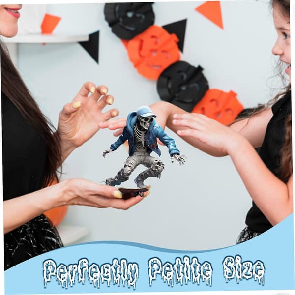 2025 Skeleton Statue Resin Skateboard Cool Skeleton Figurines Small Skull Skeleton Decor for Halloween Party Office Crafts
