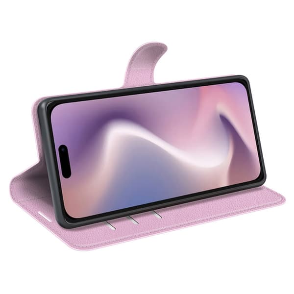 iPhone 16 Cover Litchi Tekstur Læder Lyserød 61 61