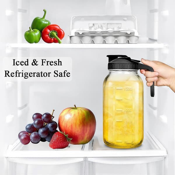 64oz Glass Pitcher with Lid, Large Mason Jar Pitcher for Iced Tea, Cold Brew Coffee, Leak-Proof Seal