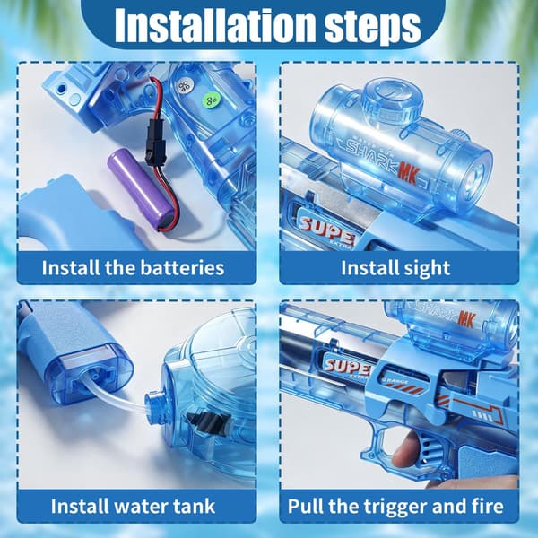 Electric Water Blaster Toy for Kids, Rechargeable Automatic Water Gun with LED