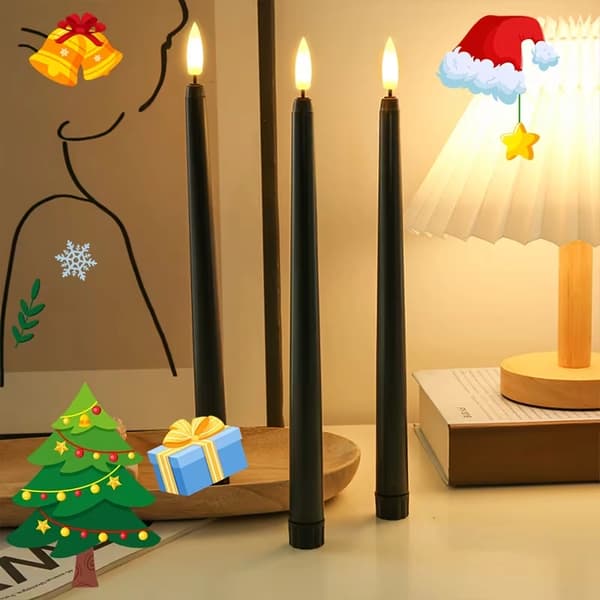 Pakke med 6 sorte LED-simulerede stearinlys med langt skaft, dekorative udendørslamper, julepynt