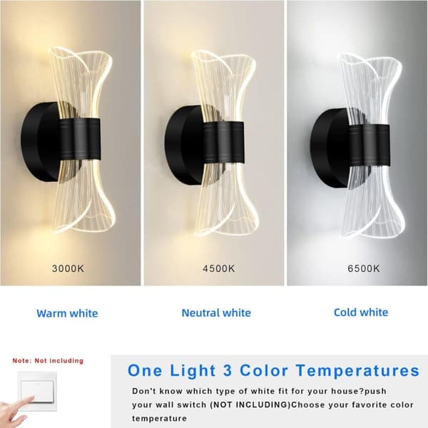 10W Dimbar LED-vägglampa, Svart - Modern akryl-design för vardagsrum, hall, sovrum, trappor [Energiklass E]