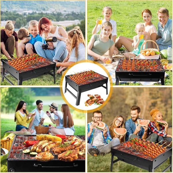 Mini bærbar grill, sammenklappelig grill, campinggrill, til picnic, have, camping, rejser (35*17*23cm)