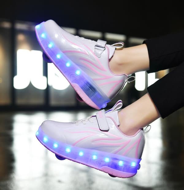 LED USB-oppladbare rullesko med ett hjul for barn [JUN] 32_jarx 32 32 hvit og rosa 32 white and pink