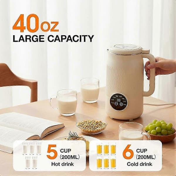 Nut Milk Maker, 40oz Soy Milk Machine with Self-Cleaning, Delayed Start, Keep Warm, for Juice, Smoothie, EU Plug