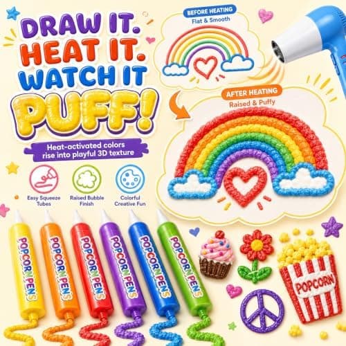 Popcorn-penner 3D Puffy Bubble Tegnekunstsett Varmeaktivert maling 30 stk 30PCS