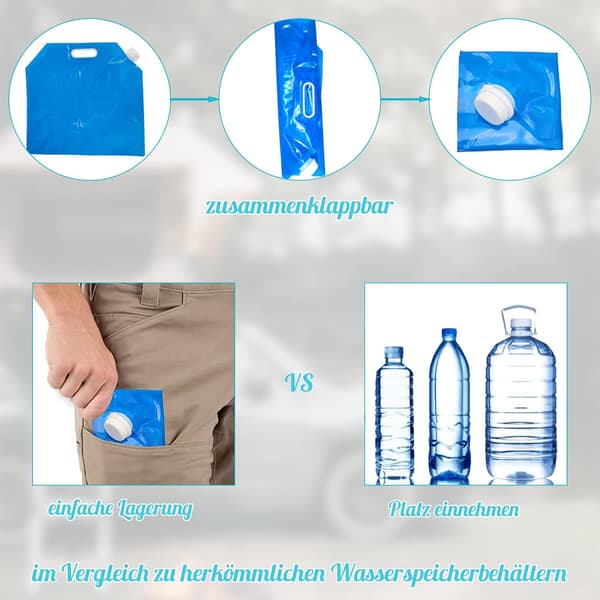 Sammenfoldelig vandpose 10 liter, egnet til nødsituationer, camping, BPA-fri