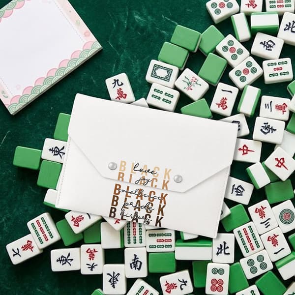 Svart läderfodral för Mahjong-kort för tjejer och kvinnor Black