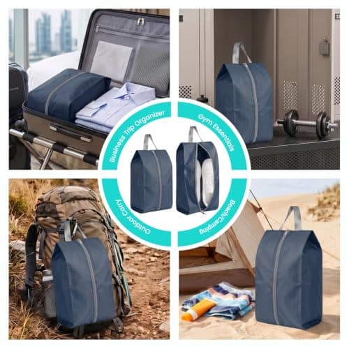 2-pack andningsbara skopåsar i nylonmesh för resor, 2 storlekar, marinblå Navy Blue