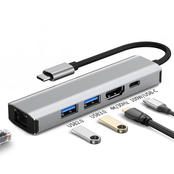 5-i-1 dokkingstasjon med 4K HDMI, 100W PD og Gigabit Ethernet