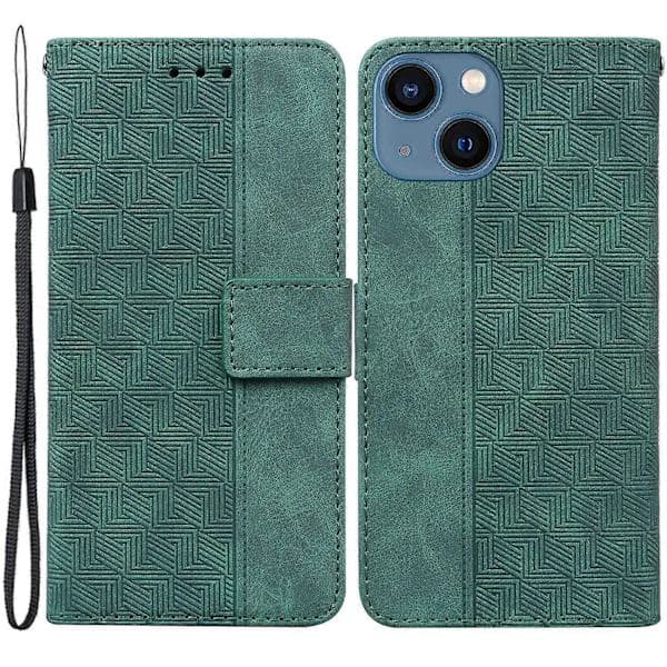 Til iPhone 15 Plus Geometrisk Præget PU Læder Pung Stå Telefoncover Mobilbeskyttelse