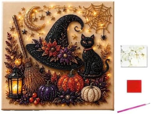 Framed Halloween Diamond Art Painting Kit DIY Rhinestone Decal Decor, B
