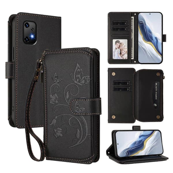 Fjäril Kärlek Blomma Multi-kort Dragkedja Plånbok Läder Telefonfodral (För Umidigi Bison X20)