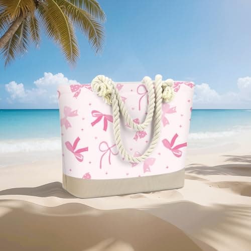 Fokongna strandväskor vattentät sandtät tygväska resväskor för kvinnor 1267-1297 Pink Bow Pink Bow