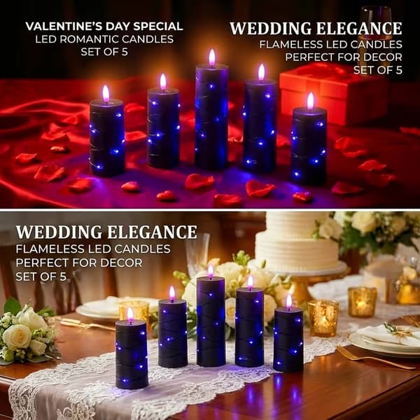 LED String Light with Flameless Pillar Candles, Remote Control and Timer for Halloween and Parties 5Pk-Purp-Remote 5Pk-Purp-Remote
